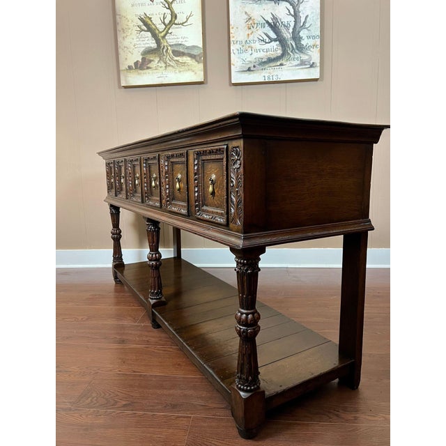 Brown Antique English Dresser Base Sideboard Potboard Jacobean Carved Oak C1890 For Sale - Image 8 of 18