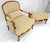 Carved Cherry Frame Stripe Upholstery Lounge Chair w/ Matching Ottoman MINT For Sale - Image 10 of 12