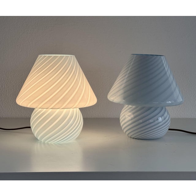 Vintage Italian Mushroom Table Lamps in Blue Swirl Glass, 1970s, Set of 2 For Sale - Image 11 of 16