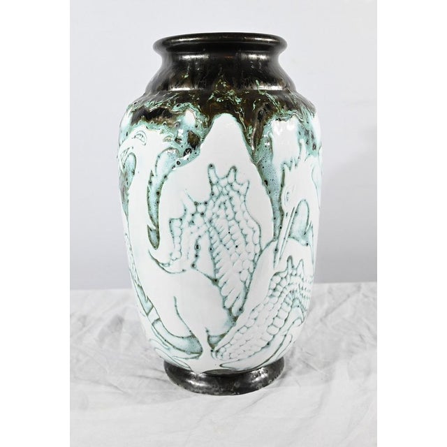 Green Les Pélicans Vase by L. Alaurent, 1950 For Sale - Image 8 of 18