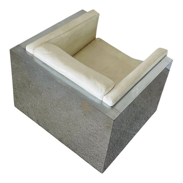 This is a square club chair with a chromed-steel case, designed by Milo Baughman for Thayer Coggin in the 1970s. The piece...