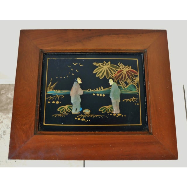 Vintage Chinese Asian Oriental Solid Wood Hand Carved Soapstone Figural Nesting Tables - Set of 4 For Sale - Image 10 of 13