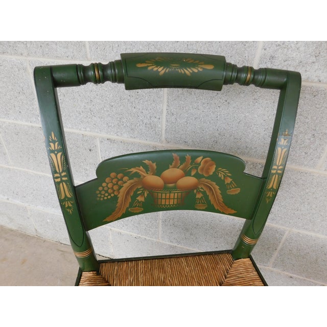 L Hitchcock Green Rush Bottom Stenciled Chairs - A Pair For Sale - Image 16 of 17
