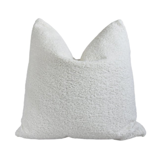 Ivory-Colored Curly Looped Bouclé Feather/Down Pillow 24” Square For Sale In Los Angeles - Image 6 of 6