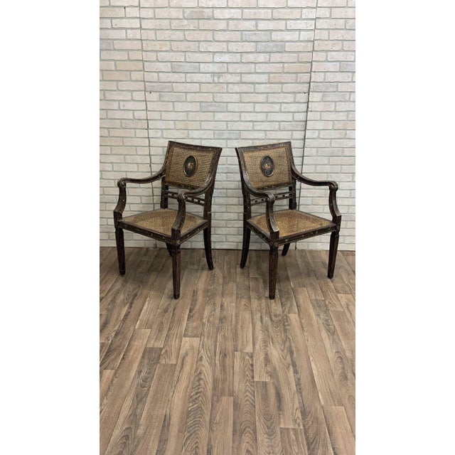 English Antique English Regency Hand-Painted Cane-Back Medallion Armchairs - Pair For Sale - Image 3 of 11