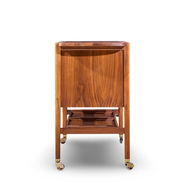 Mid 20th Century Kipp Stewart for Drexel Declaration Mid Century Walnut Tambour Door Bar Cart For Sale - Image 5 of 11
