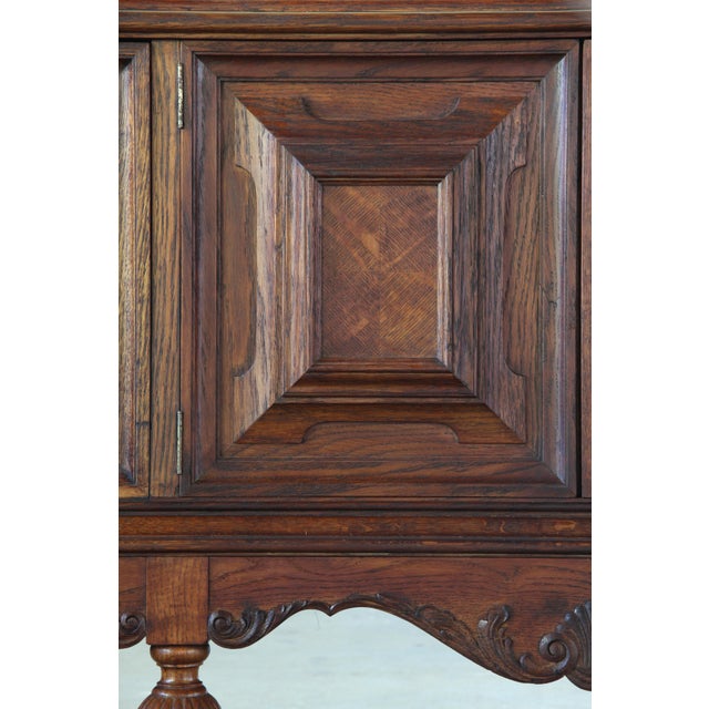 Large Vintage Brutalist Danish Dark Stained Oak Sideboard, 1940s For Sale - Image 17 of 18