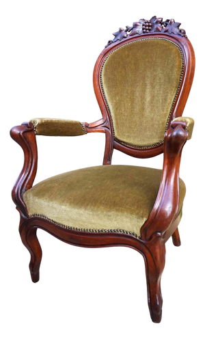 Biedermeier Mahogany Armchair with Carved Grapes and Leaves Decoration on Top, 1870s