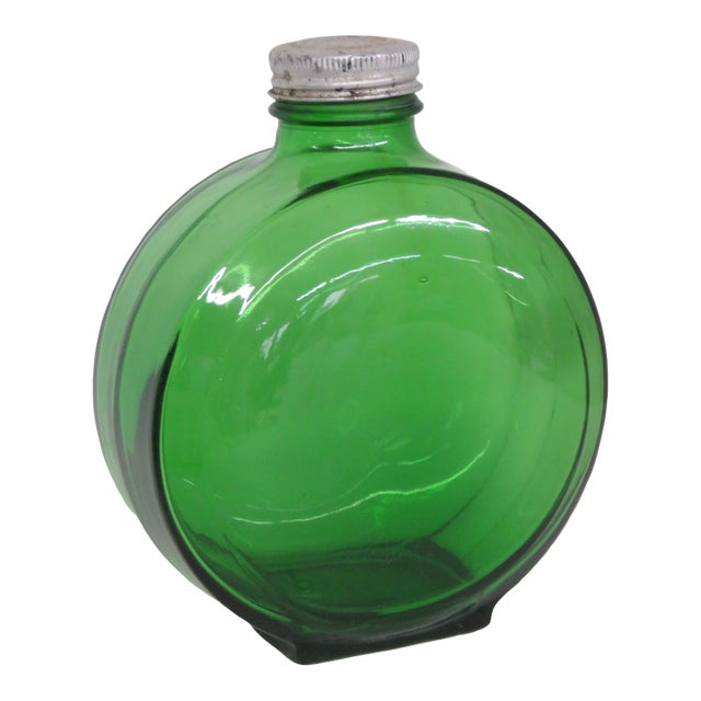 Emerald Green Art Deco Sunsweet Round Prune Juice Bottle Jar Glass 4555b For Sale