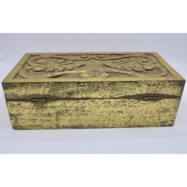 Wood Large Antique Italian Golden Gilt Wood Carved Box For Sale - Image 7 of 9