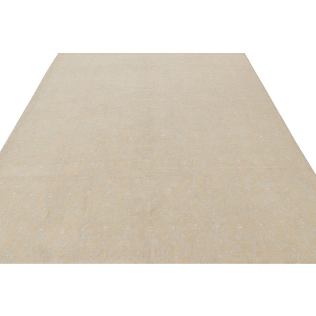 Transitional Rug & Kilim’s Tudor Style Rug in Beige, Gray All Over Floral Pattern For Sale - Image 3 of 7