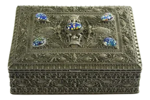 Early 20th Century Balinese Sterling Silver Filigree & Stones Trinket Box
