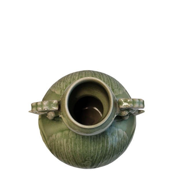 Vintage Thai Mengrai Kilns Celadon Twin Handled Gourd Vase For Sale - Image 4 of 5