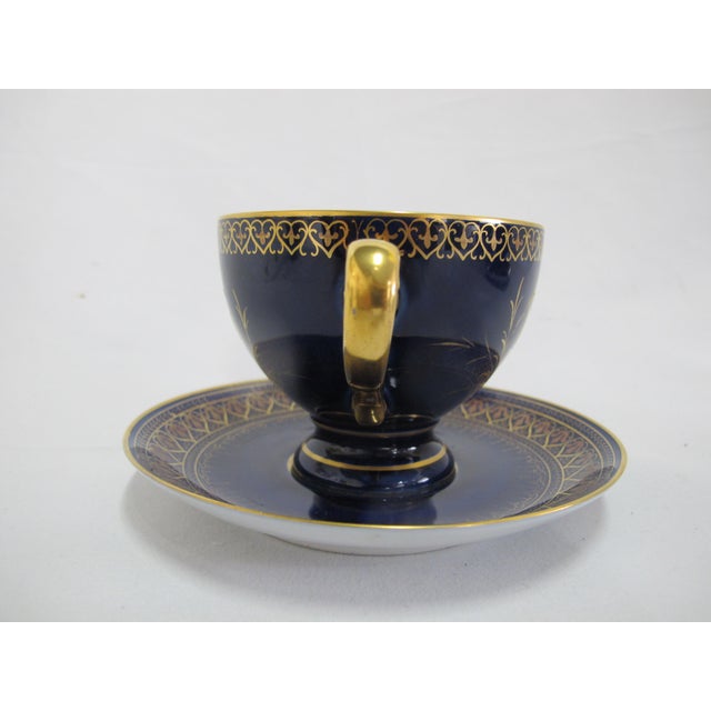 Carlsbad Porcelain 19th Century Carl Knoll Karlsbad Gilt Hand Painted Landscape Porcelain Coffee Cup & Saucer For Sale - Image 4 of 10