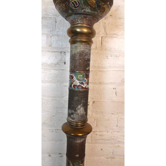 Brass Late 20th Century Asian Champlevé Enamel Floor Lamp For Sale - Image 8 of 8