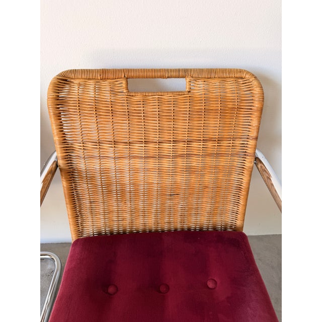 Mid Century Modern Harvey Probber Style Chrome & Cane Cantilever Arm Chairs - A Pair For Sale - Image 9 of 18