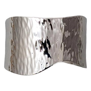 Vintage C1976 Signed Napier Rhodium Plated Wavy Cuff Bracelet For Sale