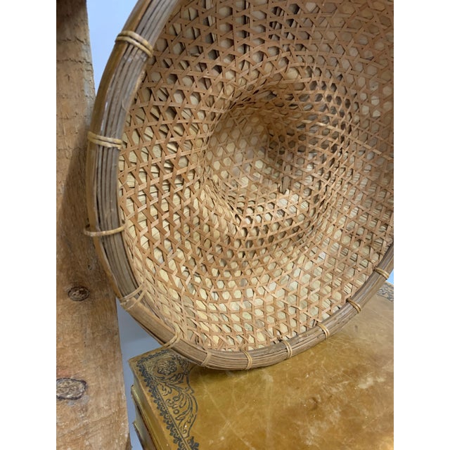 Vintage Pair of Handwoven Vietnamese Bamboo & Straw Field Hats For Sale - Image 4 of 5