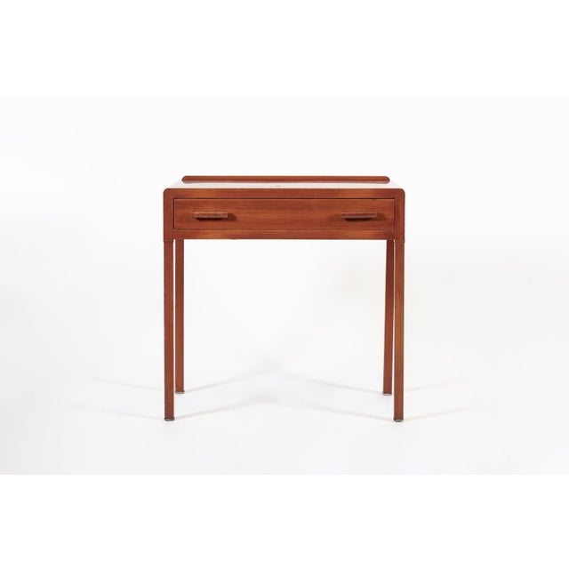 This antique Art Deco machine age metal desk was produced by Simmons circa 1930. Possibly a Norman Bel Geddes design, this...