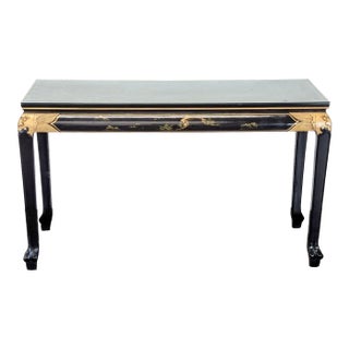 Custom Black Lacquer Chinoiserie Console Table For Sale