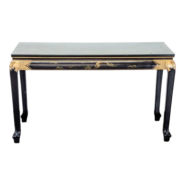 Custom Black Lacquer Chinoiserie Console Table For Sale