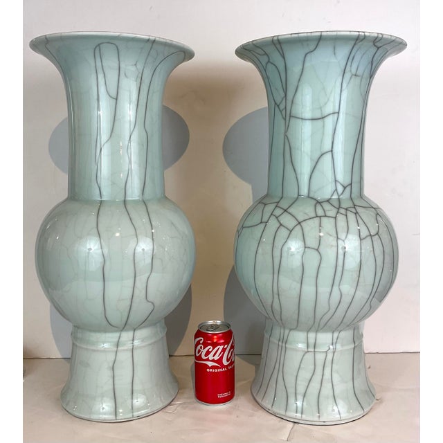 2020s Currey & Company Modern Robins Egg Blue Roku Glaze Porcelain Vases Pair For Sale - Image 5 of 5