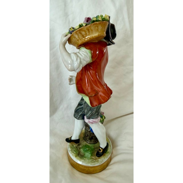 Pair of Volkstedt German Porcelain Flower Seller Figurines For Sale - Image 10 of 12