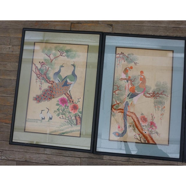 Early 20th Century Set of Silk Embroidery of Peacock & Phoenix 1' 9" x 2' 6" Chinese Carpets made in China proper. See...