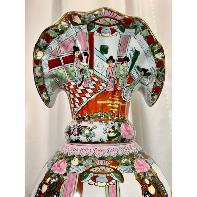 Chinoiserie Vintage Chinese Export Famille Rose Monumental Floriform Vase For Sale - Image 3 of 12