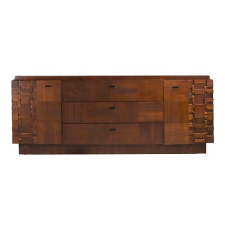 1975 Brutalist Lane Stacatto 9 Drawer Dresser or Sideboard For Sale