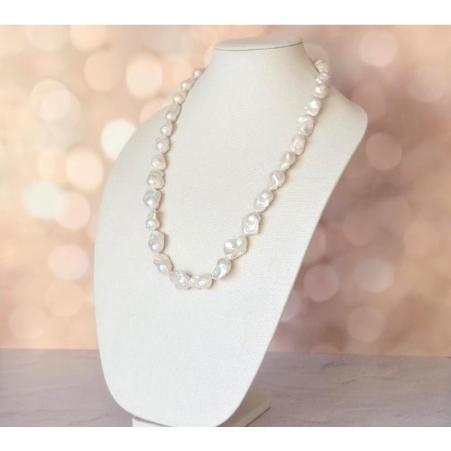 Modern Exceptional Large Natural Baroque Pearl Necklace 29.5" – 14k White Gold Clasp For Sale - Image 3 of 8