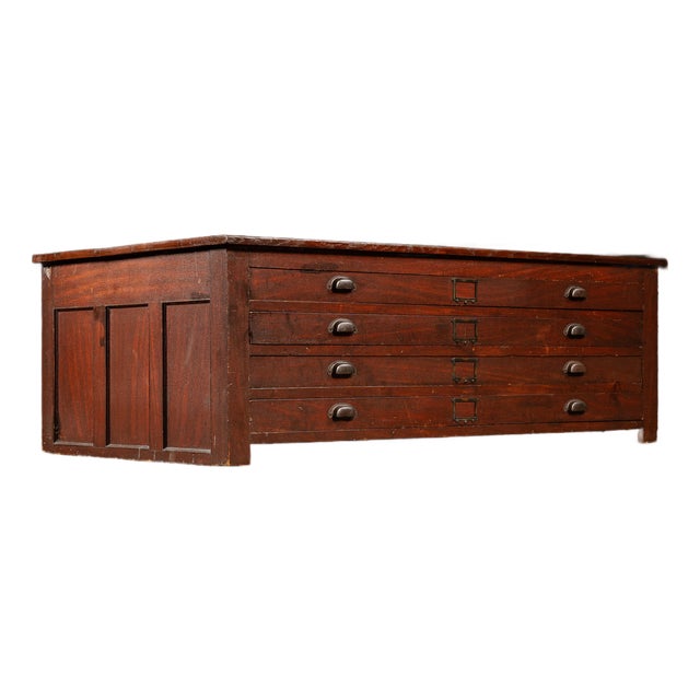 Early 20th Century Massive Antique Flat File in Mahogany Red For Sale