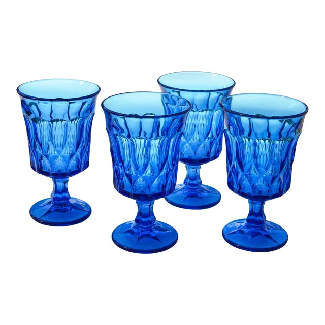 Mid 20th Century Hand-Blown Blue Americana Textured Glasses- Set of 4 For Sale