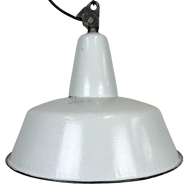 Large Industrial Grey Enamel Factory Pendant Lamp from Zaos, 1960s For Sale - Image 18 of 18