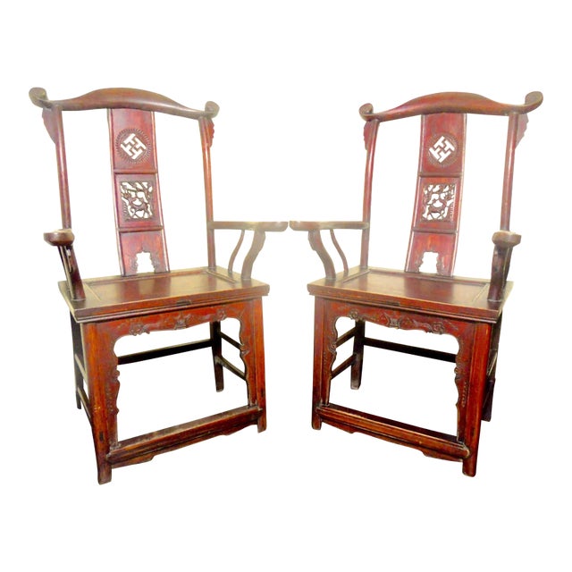 Antique Chinese High Back Arm Chairs, Circa Early of 19th Century - A Pair For Sale