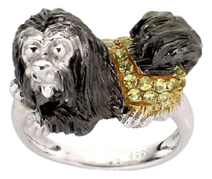 Dog 14k White Gold Lhasha Opso Sapphires Ring, Size 6