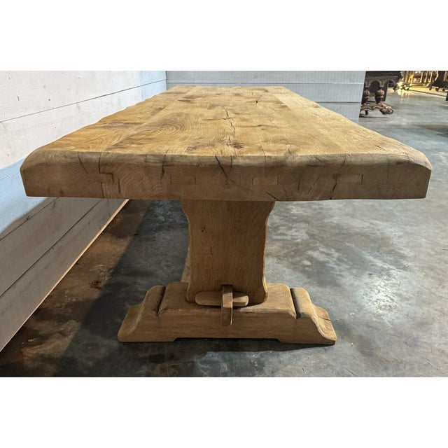 Large French Bleached Oak Farmhouse Dining Table, 1925 For Sale - Image 13 of 17