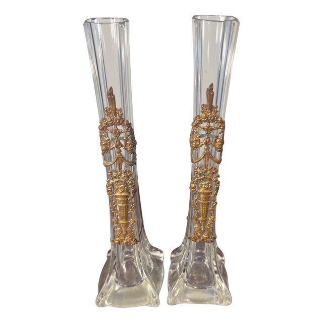 Single Flower Vases attributed to Baccarat, 1890s, Set of 2 For Sale