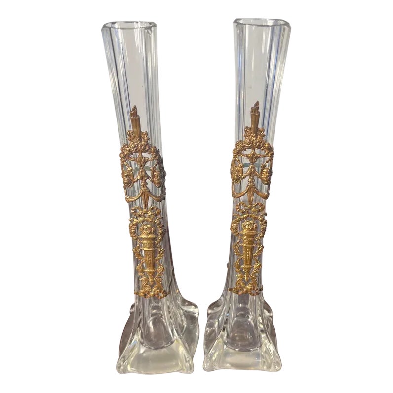 Single Flower Vases Attributed To Baccarat, 1890s, Set Of 2