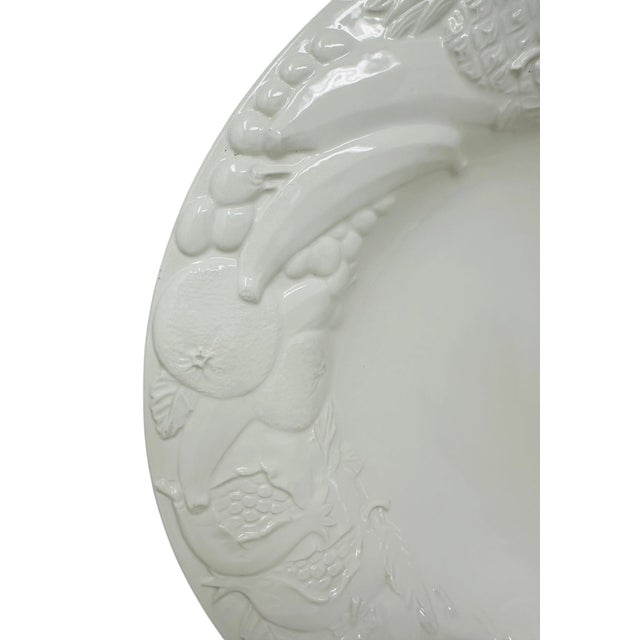 Large 16” Vintage 1980s Italian White Creamware Fruit Relief Centerpiece Serving Bowl For Sale - Image 10 of 16