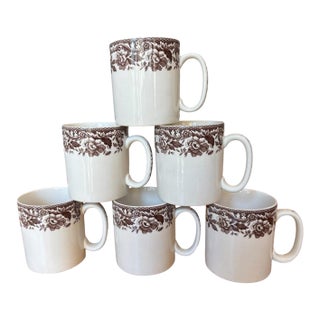 Vintage Spode Delamere Brown Transferware Coffee Mugs - Set of 6 For Sale