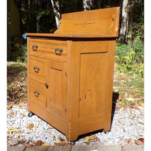Antique Oak Chest Commode Washstand Dry Sink Country Farmhouse Cabinet For Sale - Image 13 of 18