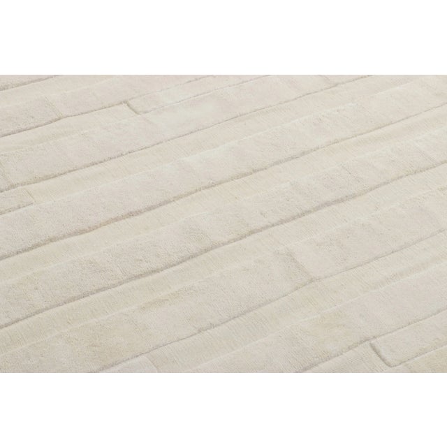 2010s Rug & Kilim’s Oversized Textural Square Rug, Subtle Cream White High-Low Stripe For Sale - Image 5 of 7