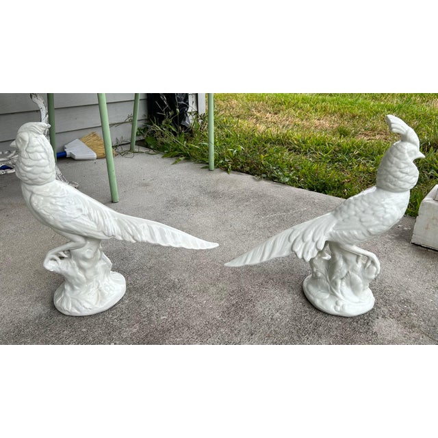 1960s Vintage Circa 1960 Italian Mid Century Modern White Ceramic Pheasant Sculptures - A Pair For Sale - Image 5 of 11