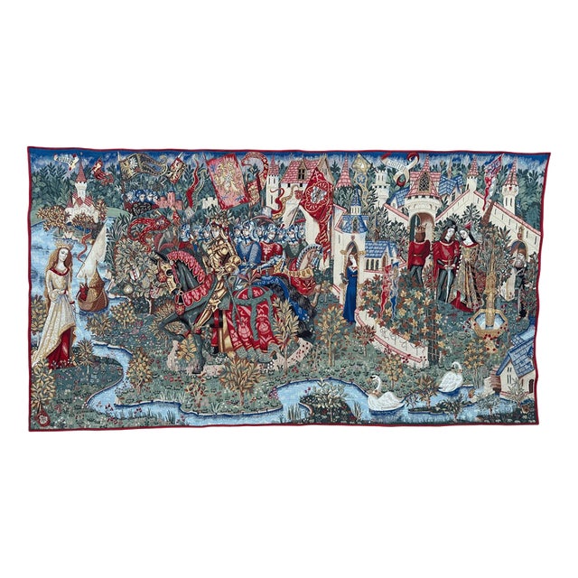 Vintage French Jacquard King Arthur Legend Tapestry by Aubusson, 1990s For Sale