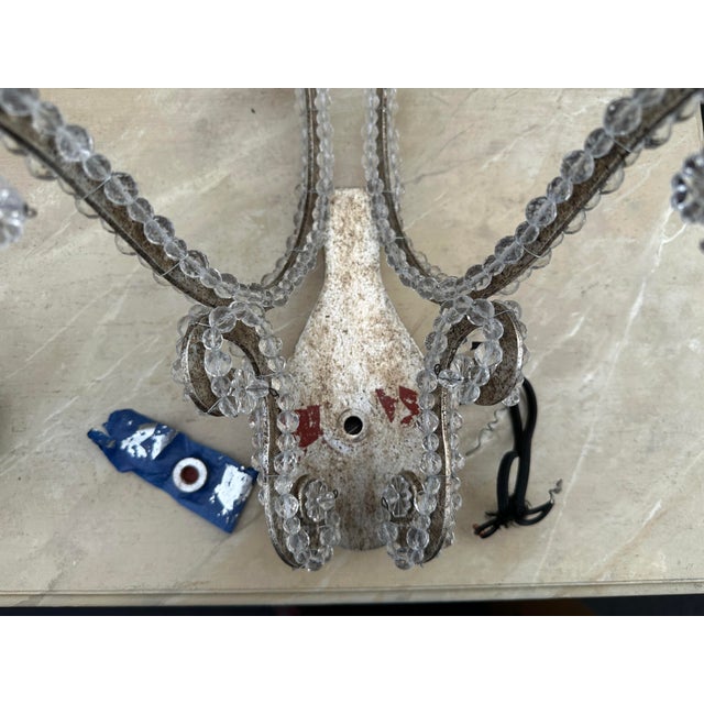 Pair of Dennis & Leen 2-Light Custom Silver Leaf Sconces With Clear Beads For Sale In San Francisco - Image 6 of 6