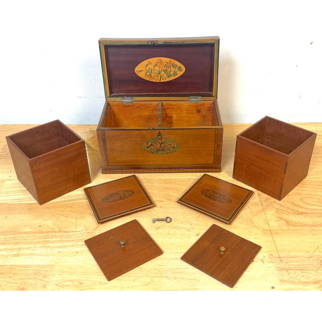 Documented Georgian /Sheraton Marquetry Tea Caddy, with Prince of Wales Feathers For Sale - Image 18 of 18