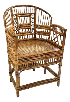 1990s A Classic Vintage Chinese Scorched Bamboo Hexagonal Tub Chair