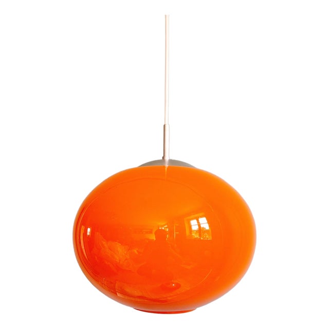 Large Space Age Pendant Light in Orange Opaline, 1970s For Sale