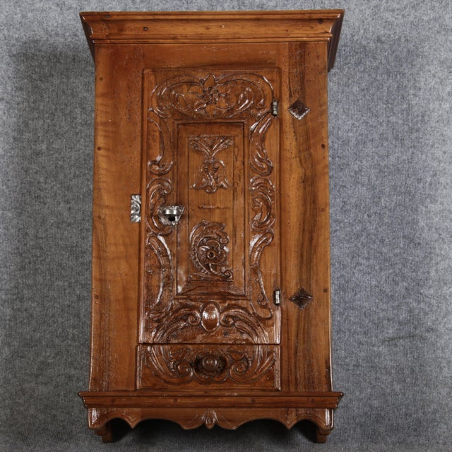 Small Antique Baroque Walnut Wall Cabinet, 1750s For Sale - Image 11 of 18